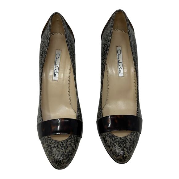 Oscar de la Renta Gray Speckled Leather Tortoise Trim Pumps size 37 - Picture 9 of 11